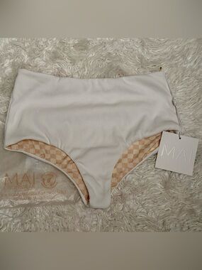 MAI White High-Waist MOD Bikini Bottom In Vanilla Ribbed Size Medium